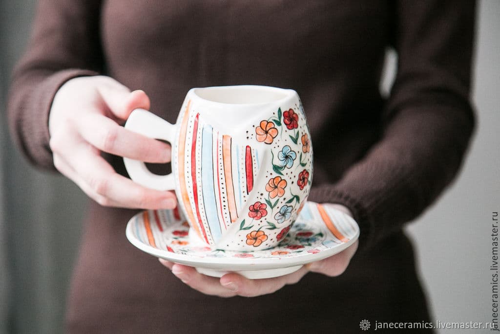 Цветочный луг. Чашка ручной работы, керамика — 6